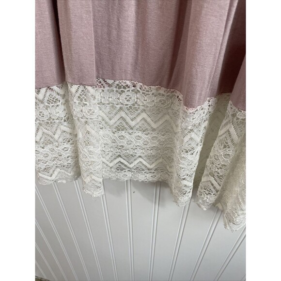 Womens Medium Pink with Ivory Lace Trim Tiered Babydoll Tunic Top - Picture 5 of 9